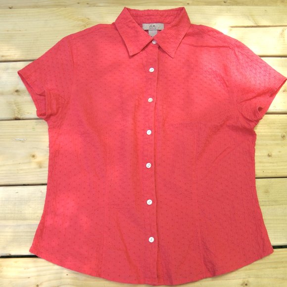 100% Cotton 8P/M Embroidered Eyelet Lace Button-Down Tailored Blouse i.e. petite - Picture 2 of 4